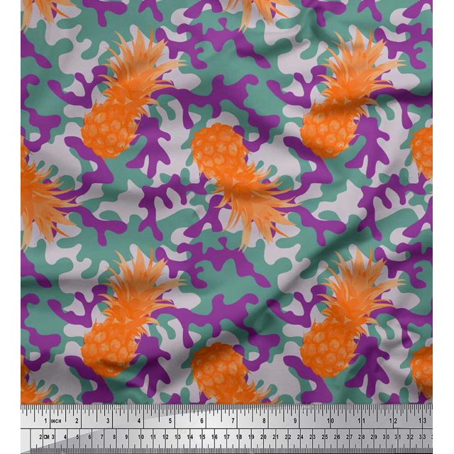 Soimoi Rayon Fabric Camouflage Texture & Pine Fruits Decor Fabric Printed Yard 56 Inch Wide