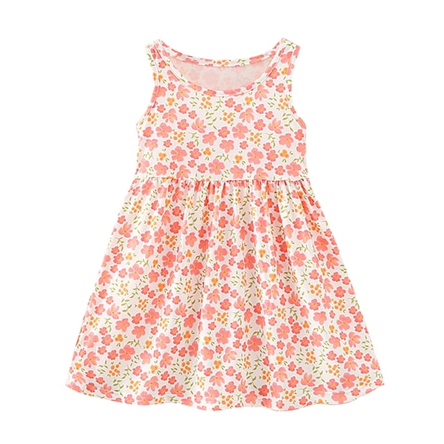 Robe Fillette Tout-Petit Enfants Filles Été Sans Manches à Imprimés Floraux Robe Décontractée de Danse Fête Robes Robe Fille Rose Pâle 4 Ans-5 Ans
