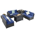 thumbnail image 2 of Patiojoy 9 PCS Rattan Dinning Set Wicker Sofa w/Propane Gas Fire Pit 60,000 Btu Heater Navy, 2 of 10