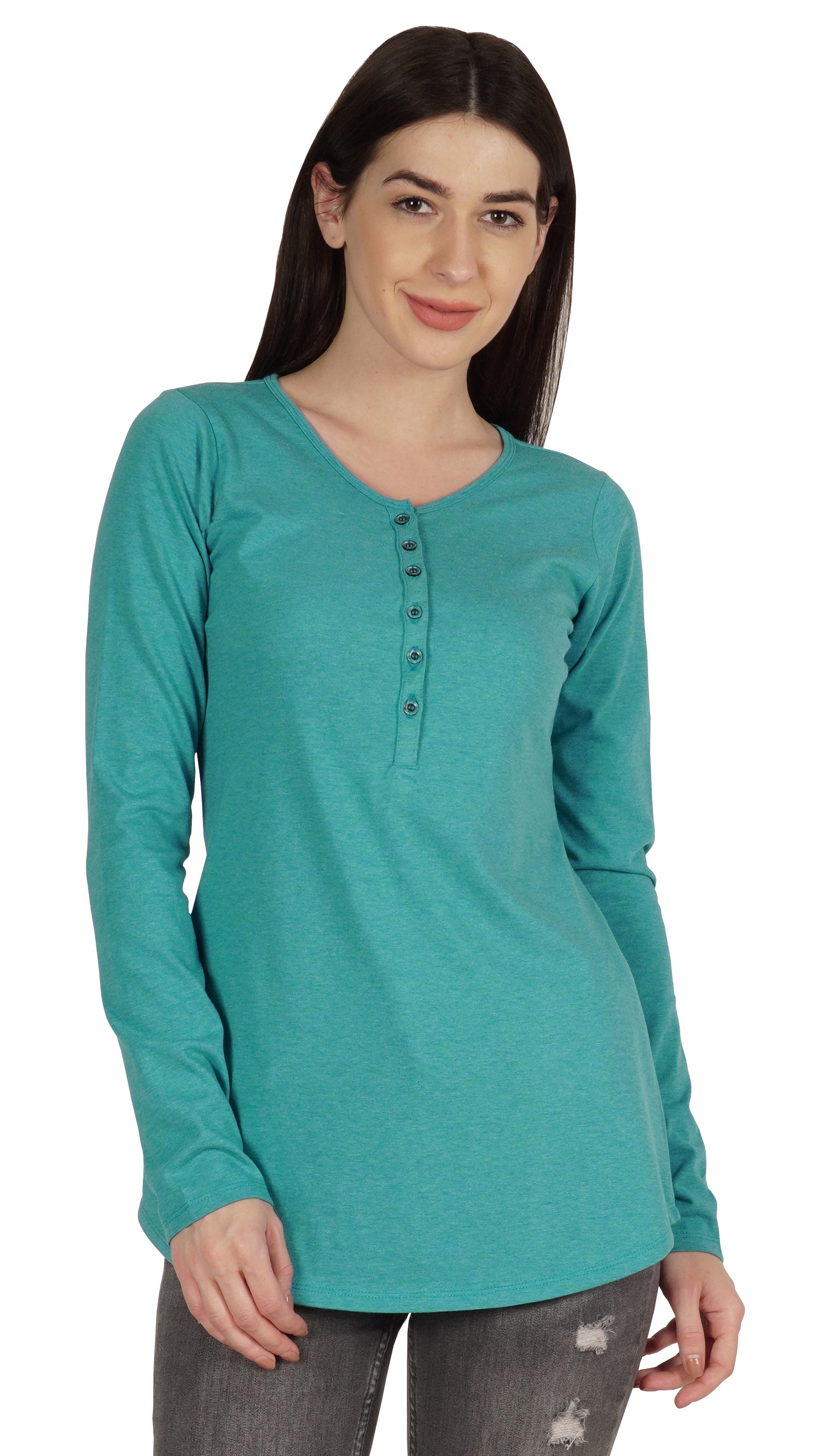 Inkmeso Tshirt With Buttons Jersey Tee Long Sleeve Top For Women