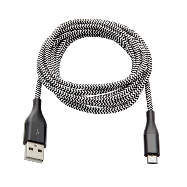 blackweb TM Câble de Charge et de Synchronisation Micro-USB de 1,8 Mètre (Noir) avec un Extérieur en nylon zigzag Noir et Blanc Tressé, Doté de Connecteurs USB-A et Micro-USB pour la Charge et le Transfert de Données, compatible avec de Nombreux Téléphones Intelligents, Tablettes et Appareils Portables.
