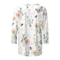 thumbnail image 4 of Pompotops T-shirt Ample Imprimé pour Femme, Blouse Mi-Longue à Manches 3/4, Col Rond, Hauts Décontractés, Liquidation, 4 of 5