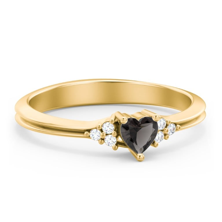 Birthstone Heart Ring with Shoulder Accents - Smokey Quartz (June)