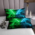 thumbnail image 3 of Erosebridal Teens Lightsaber Coverlet Set King, Square Geometry Bedding Set, Blue Green 3 Pieces, 3 of 5