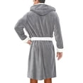 thumbnail image 2 of Innerwin Bath Robes Hoodie Men's Wrap Robe Winter Long Sleeve Soft Dressing Gown Gray White 4XL, 2 of 3
