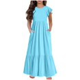thumbnail image 1 of Huvoen Robes Mignonnes pour Femmes Été Mode Filles Été Nouvelles Manches Courtes Col Rond Robe de Couleur Unie Bleu 160, 1 of 6