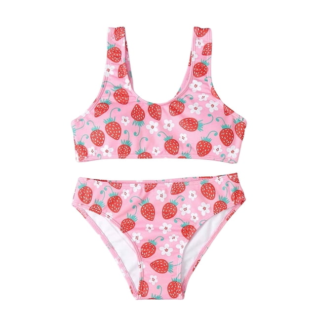 Girl Swimsuit 2 Piece Tankini Set Swimsuit Floral Printing Girls Bathing Suits 7-8 Years