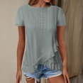 thumbnail image 1 of Frostluinai Summer T Shirts for Women Short Sleeve Eyelet Embroidery Shirts Crew Neck Solid Color Tops Flowy Ruffle Irregular Hem Tshirts, 1 of 6
