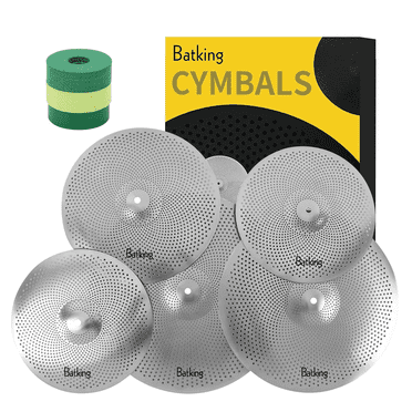 Batking Low Volume Cymbal Pack,60%-70% 14/16/18/20” Quiet Cymbals Practice of 5 Pcs Drum Set Cymbal