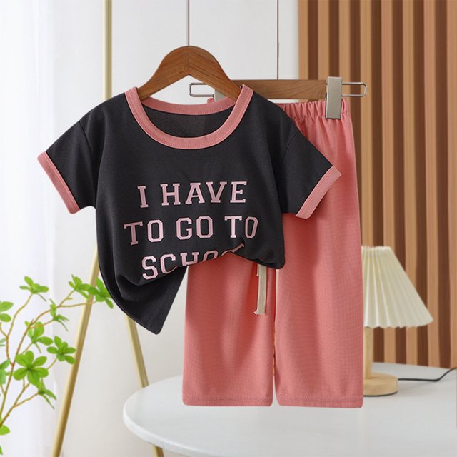 TopLLC Ensembles de Blouses et Chemises à Manches Courtes Col Rond Mode Décontractée pour Filles Hauts à Manches Courtes Col Rond Boutonné Imprimé Ensembles de Pantalons Courts Ensemble Fille