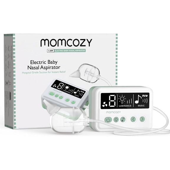 Momcozy Aspirateur Nasal pour Tout-Petit, Aspirateur Nasal Électrique 65 kPa pour Tout-Petit, Aspirateur Nasal pour Bébé avec 9 Niveaux d'Aspiration, 3 Embouts en Silicone, Nettoyeur de Nez