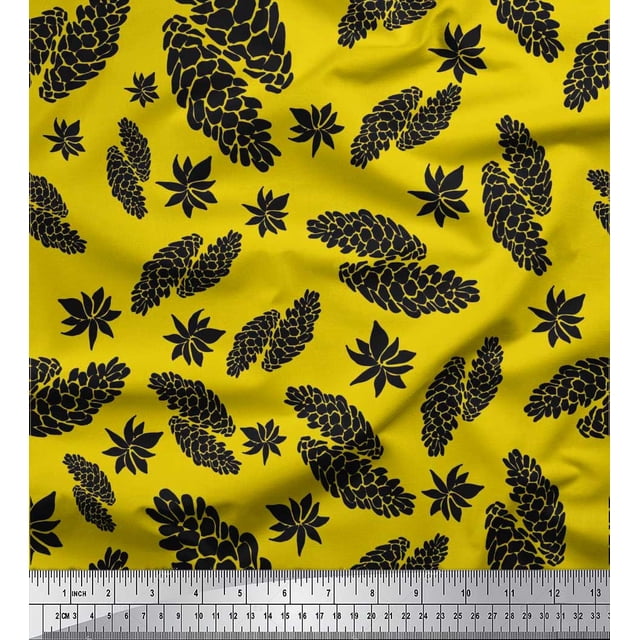 Soimoi Yellow polyester Georgette Fabric Star Anise & Fruits Decor Fabric Printed Yard 42 Inch Wide