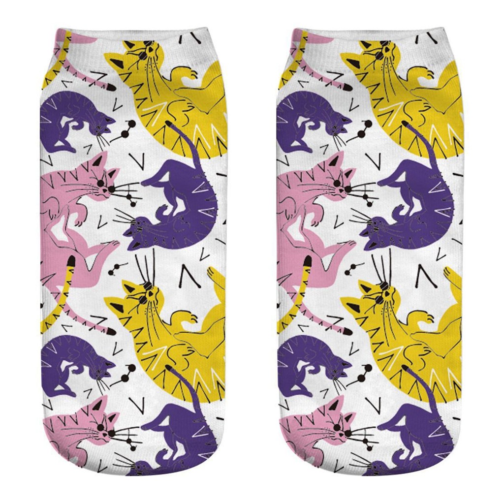 Socks Women 3D Novelty Crazy Funny Cat Ankle Socks Cute Colorful Cartoon Low Cut Socks Sports Socks