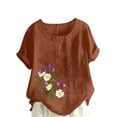 thumbnail image 1 of Cameland Hauts pour Femmes Col Rond Manches Courtes Imprimé Floral Chemise Ample, 1 of 4