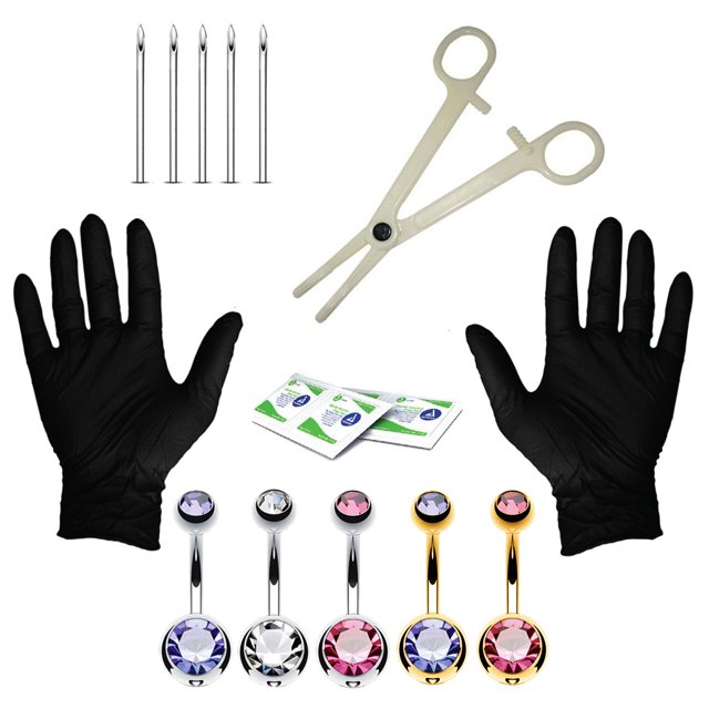 BodyJ4You 15PCS Professional Piercing Kit Goldtone Steel 14G Double CZ Belly Navel Ring Body Piercing Set