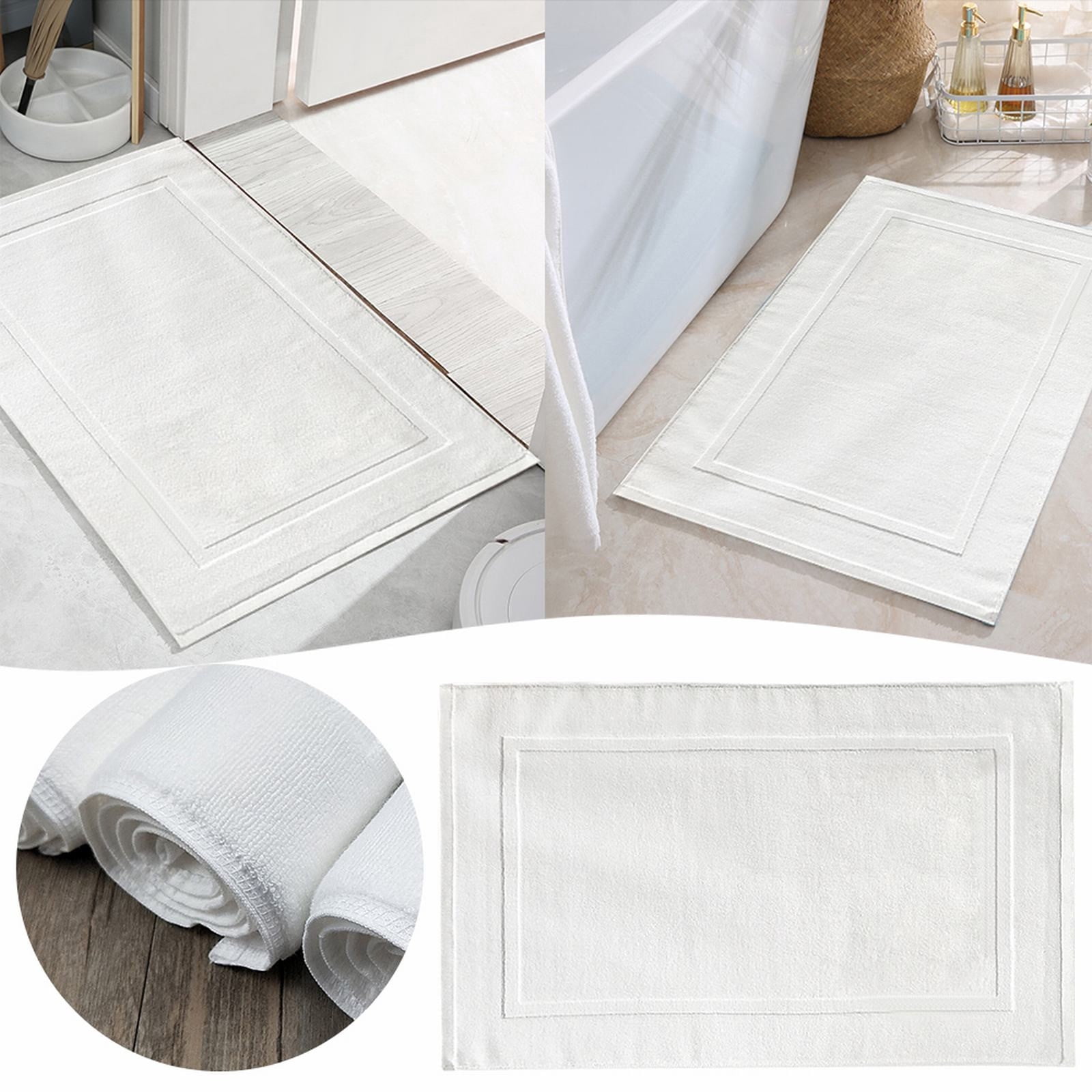 White Cotton Bath Mats, Towels Cotton Banded Rug, 31.5 x 19.7 inch Bath Mat Floor Towel Soft & Absorbent Hotel, Spa, Shower & Bathroom Step Out of Tub Floor Mats Bathroom Shower Accessories