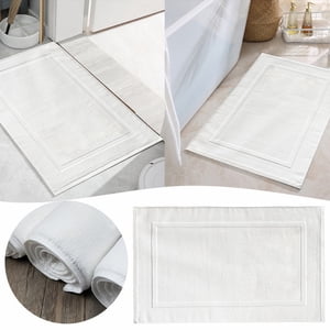 White Cotton Bath Mats, Towels Cotton Banded Rug, 31.5 x 19.7 inch Bath Mat Floor Towel Soft & Absorbent Hotel, Spa, Shower & Bathroom Step Out of Tub Floor Mats Bathroom Shower Accessories