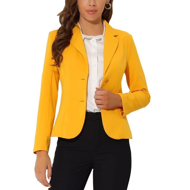 INSPIRE CHIC Blazer de Travail pour Femme Col à Revers Veste à Manches Longues Blazer de Complet L Jaune