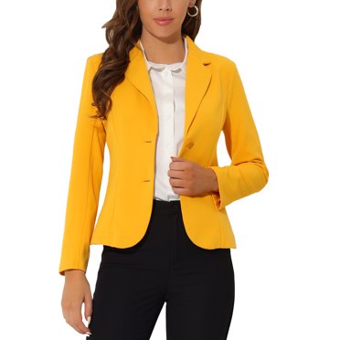 Women's Work Office Blazer Stretch Lapel Collar Long Sleeve Jacket Suit Blazer M Yellow