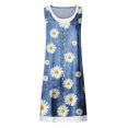 thumbnail image 3 of Pisexur Robe en Denim pour Femme Sans Manches à Col en V, Robe Midi à Fleurs, Décontractée, Fente Latérale, Robe-Chemise en Jean, 3 of 4
