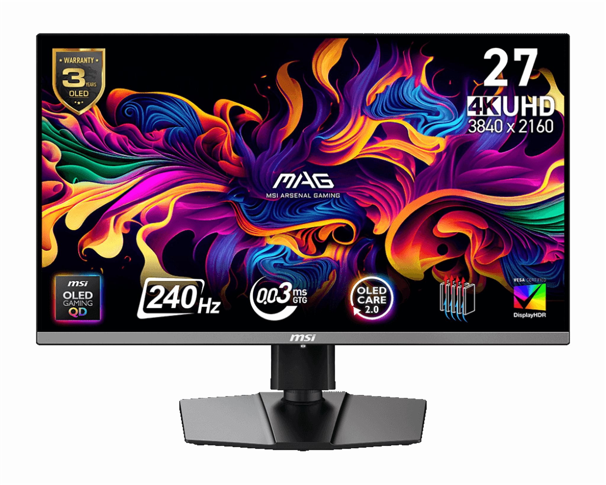 MSI Moniteur de jeu QD-OLED de 27 po 3840 x 2160 (UHD) 240Hz 0,03ms (GTG) Inclinaison et hauteur réglables (MAG 272UP QD-OLED X24)