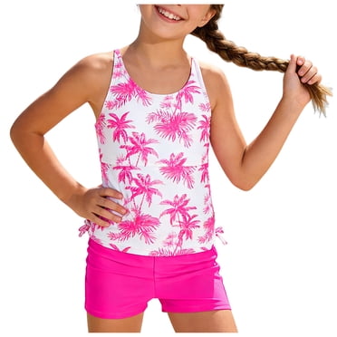 Zshosam Girls Swim Suit Girls Swimsuits Swimwear Bathing Suit Beach Bikini Two Piece Tie Front Swimsiuts Size 9T 10T,(Hot Pink 9-10 Years)
