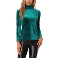 thumbnail image 1 of INSPIRE CHIC Chemise à Manches Longues pour Femme Col Montant en Velours Extensible Col Roulé Blouse Basique Hauts Vert P, 1 of 5