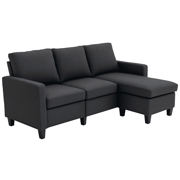 HOMCOM Sectional Sofa with Ottoman, Dark Grey, Linen Fabric and Reversible Design