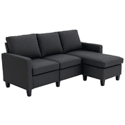 HOMCOM Sectional Sofa with Ottoman, Dark Grey, Linen Fabric and Reversible Design