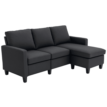 HOMCOM Sectional Sofa with Ottoman, Dark Grey, Linen Fabric and Reversible Design
