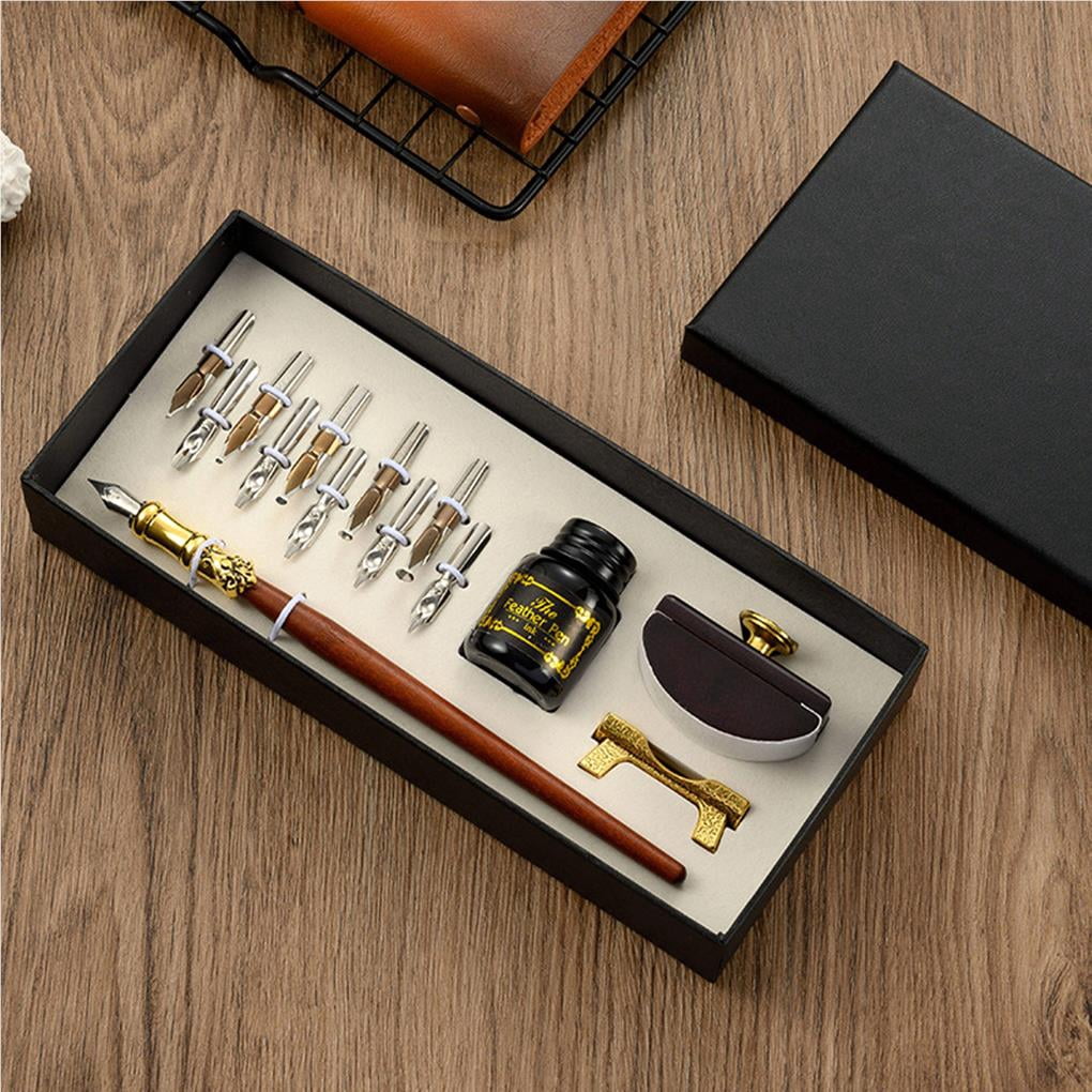 onegood Calligraphy Set, Fountain Dip Pen, with Ink Set, Calligraphy Pen, Wooden Dip Pen, Assorted Ink Colors, 1 Count