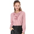 thumbnail image 2 of INSPIRE CHIC Women's Ruffle Neck Long Sleeve Polka Dots Blouse Shirt, 2 of 6