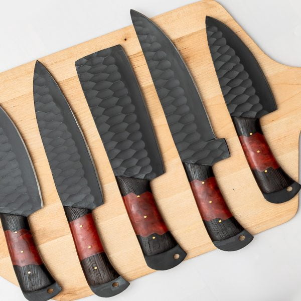 5-Piece Hand-Forged Chef Knife Set with Hammered Finish. Hawkeen Knife