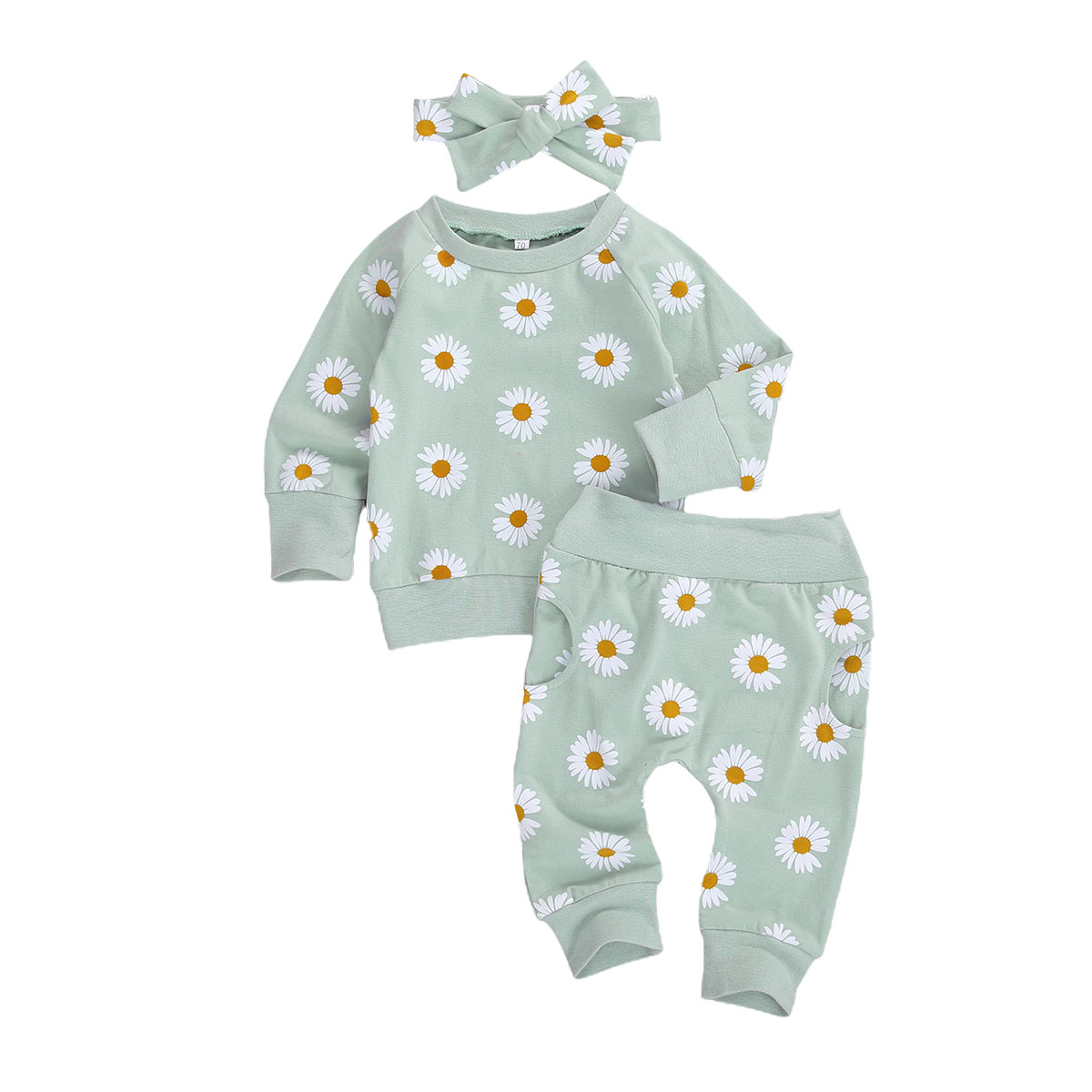 Faithtur Baby Clothes Set Floral Printed Sweatshirts Tops+Pants+Bow Headband
