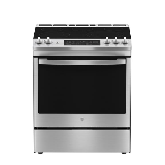 GE 30" Electric Slide-In Front Control True Convection Range with Storage Drawer Stainless Steel - JCS840SMSS