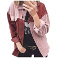 thumbnail image 2 of IROINID Veste Surchemise Courte pour Femmes Rayures Manches Longues Cardigan Long Décontracté Patchwork, Rouge, 2 of 8