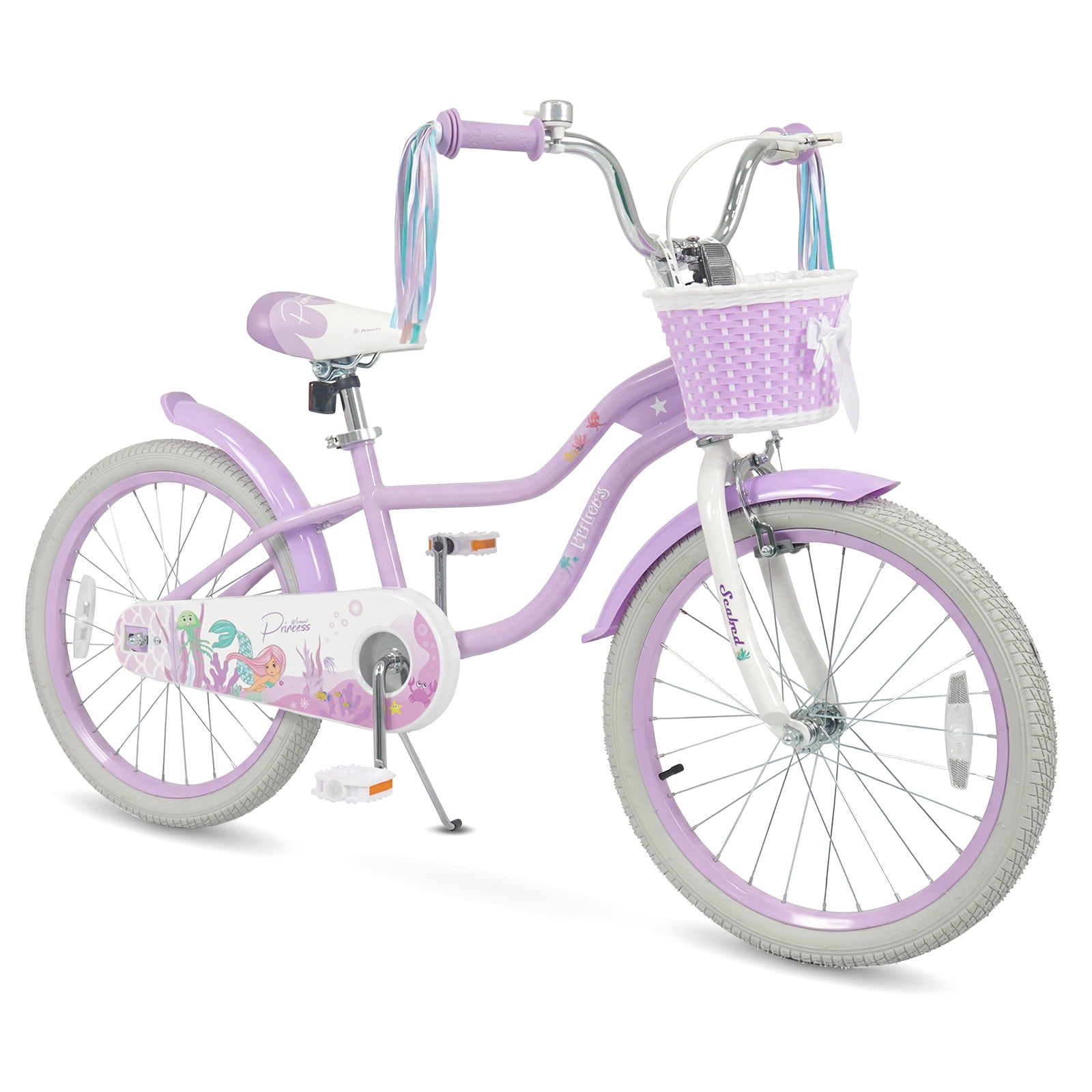 Costway 20” Girls Bike with Removable Basket, Streamers, Hand Brake & Coaster Brake, Saddle Purple