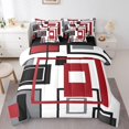thumbnail image 1 of YST Red Black White Grey Bedding Set Queen For Kids Boys Teen,Geometric Square Comforter Set With Sheets Geometry Striped 7 Piece Bed In A Bag Modern Abstract Bed Set Farmhouse Bedding, 1 of 5