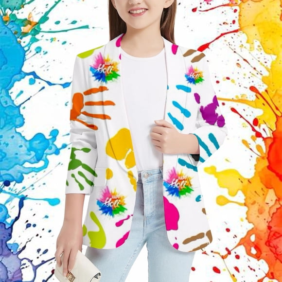 Girls Tops Tees & Shirts Colorful Personality Printed Casual Suit Jacket for Kids Stylish and Outerwear for Young Fashionistas
