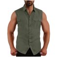 thumbnail image 1 of Diufon Mens Sleeveless Button Down Shirts Cotton Linen Summer Beach Vacation Basic Tank Shirts with Pockets, 1 of 7