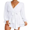 thumbnail image 1 of MesaSe Femmes Casual Manches Longues une Ligne Robe de Mode Bandage Couleur Unie Taille Haute Robe Volant, 1 of 6