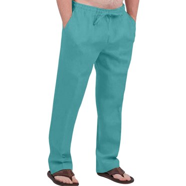 Innerwin Pants Elastic Waist Men Trousers Beach Drawstring Lightweight Long Pant Green XS