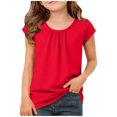 thumbnail image 2 of EGNMCR T-shirt Plissé à Manches Courtes et Col Rond Uni pour Enfants, Printemps et Été, Haut en polyester pour Enfants, 2 of 7