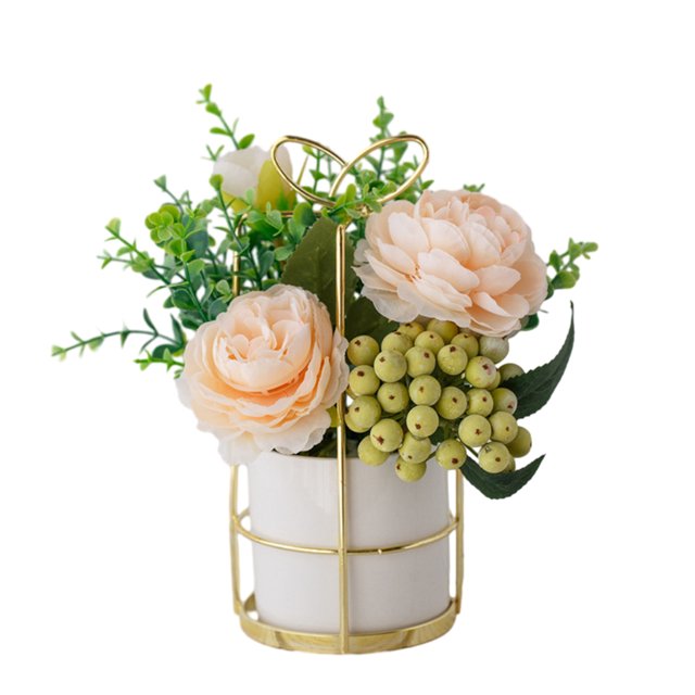 kurtrusly Artificial Flowers With Vase Add Of Color And Style To Any Room Indoor Pinellia Champagne 1Set