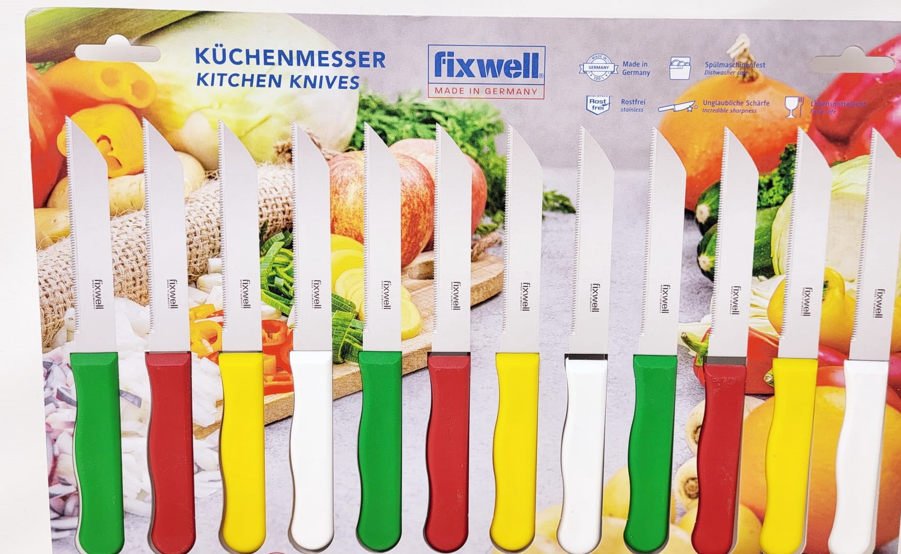 Fixwell Stainless Steel Knife Set, 12-Piece, WHITE, RED, GREEN , YELLOW, 3 INCH
