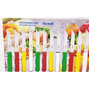 Fixwell Stainless Steel Knife Set, 12-Piece, WHITE, RED, GREEN , YELLOW, 3 INCH