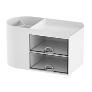 2 Drawer Desk Organizers, Pencil Pen Holder for Desk, 4 Compartments Desktop Storage Stationery Supplies Organizer, Cute Pencil Cup Pot For Office, Home, 7.08x3.74x4.13"