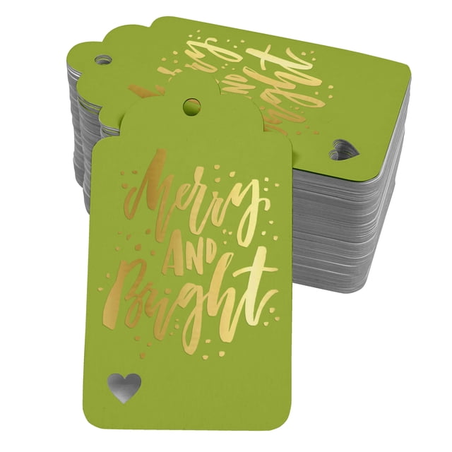 Inkdotpot Pack Of 100 Merry And Bright Christmas Favor Paper Tags Craft Real Gold Foil Hang Tags