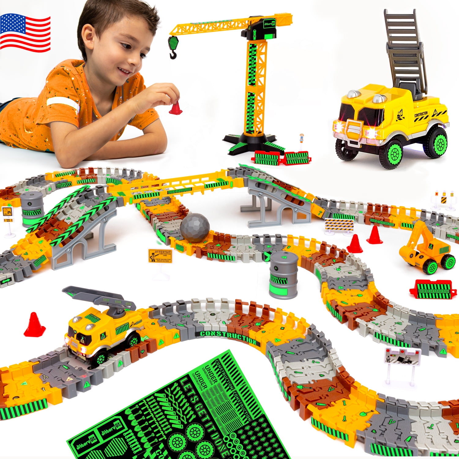 JitteryGit Camion de Construction Course STEM Piste de Voiture Jouet pour Enfants / Camions Jouets Cadeau pour Garçons Filles Tout-Petits Âges 3 4 5 6 7