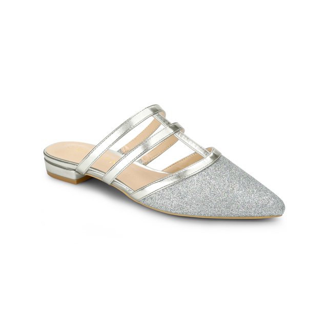 BLISSFUL STEP Mules Plates à Paillettes pour Femmes à Bout Pointu